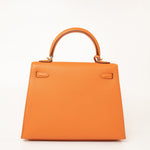 Hermes Handbag Kelly Sellier 25 Orange Veau Epsom Leather Gold Plated R Stamp -Knockoff
