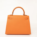 Hermes Handbag Kelly Sellier 25 Orange Veau Epsom Leather Gold Plated R Stamp -Knockoff
