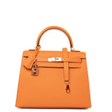 Hermes Handbag Kelly Sellier 25 Orange Veau Epsom Leather Gold Plated R Stamp -Knockoff
