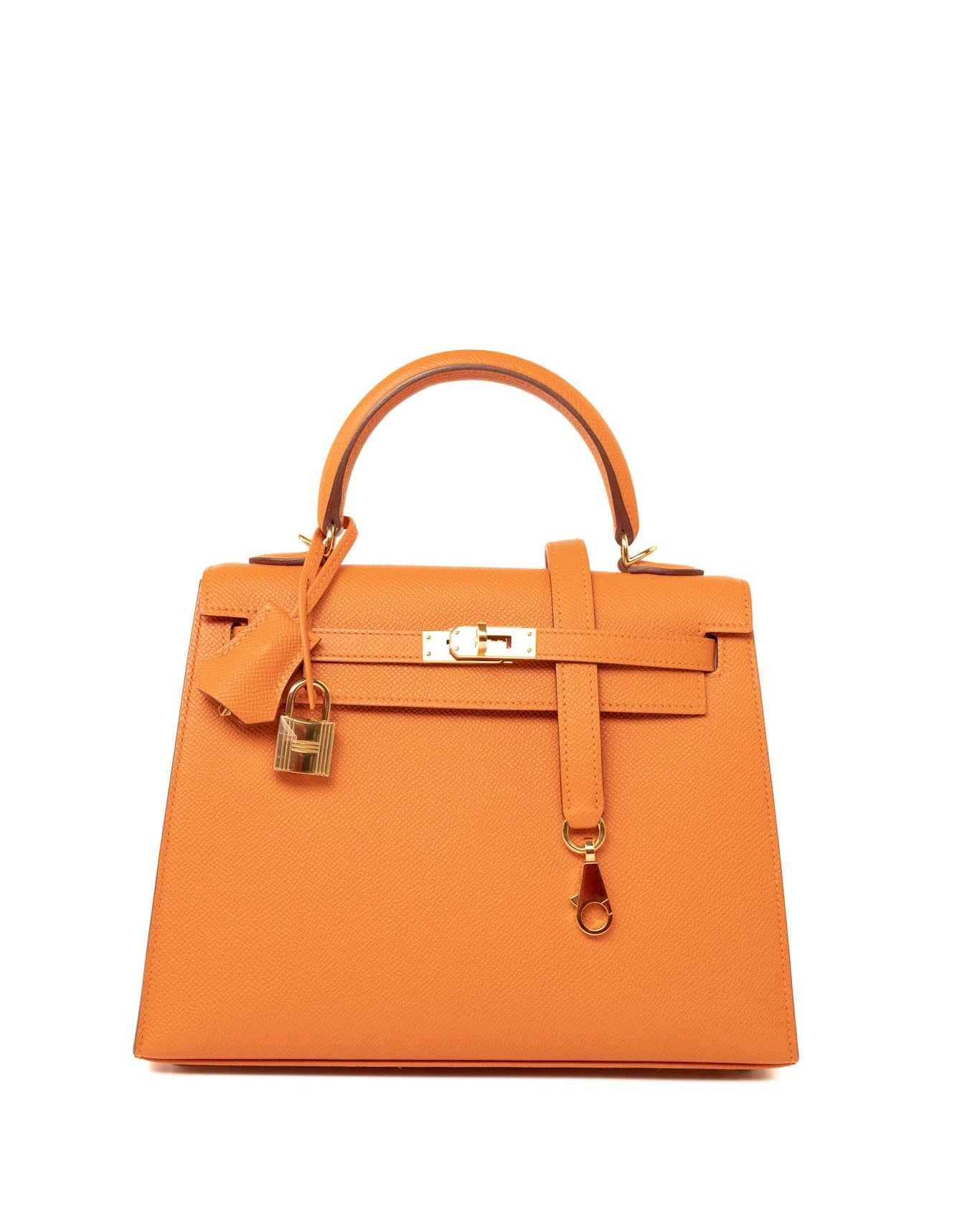 Hermes Handbag Kelly Sellier 25 Orange Veau Epsom Leather Gold Plated R Stamp -Knockoff
