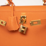 Hermes Handbag Kelly Sellier 25 Orange Veau Epsom Leather Gold Plated R Stamp -Knockoff
