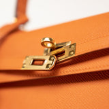 Hermes Handbag Kelly Sellier 25 Orange Veau Epsom Leather Gold Plated R Stamp -Knockoff
