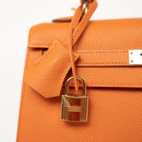 Hermes Handbag Kelly Sellier 25 Orange Veau Epsom Leather Gold Plated R Stamp -Knockoff
