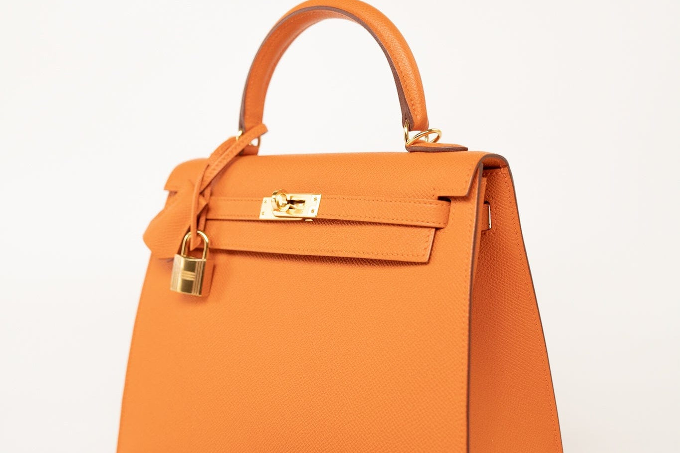 Hermes Handbag Kelly Sellier 25 Orange Veau Epsom Leather Gold Plated R Stamp -Knockoff
