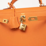 Hermes Handbag Kelly Sellier 25 Orange Veau Epsom Leather Gold Plated R Stamp -Knockoff
