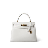 Hermes Handbag Kelly / White Kelly Sellier 28 White Veau Graine Gold Plated W Circle Stamp -Knockoff
