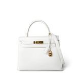 Hermes Handbag Kelly / White Kelly Sellier 28 White Veau Graine Gold Plated W Circle Stamp -Knockoff
