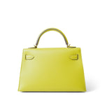 Hermes Handbag Lime Mini Kelly Sellier Lime Epsom Gold Plated Y Stamp -Knockoff
