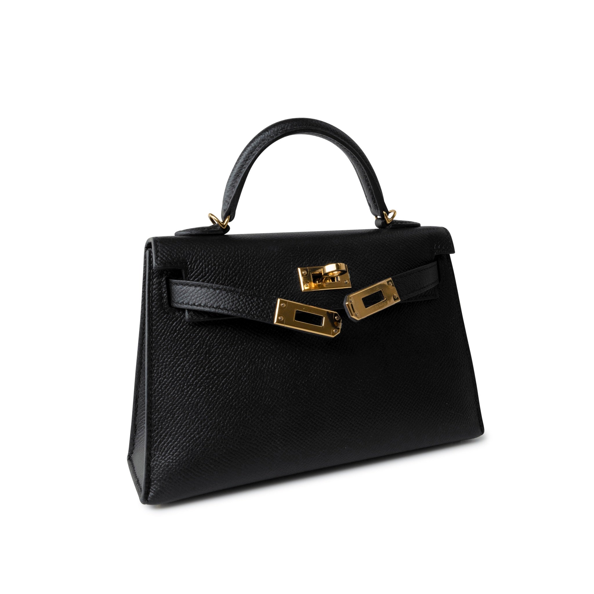 Hermes Handbag Mini Kelly 20 Sellier Black Veau Epsom Gold Plated Hardware D Stamp -Knockoff
