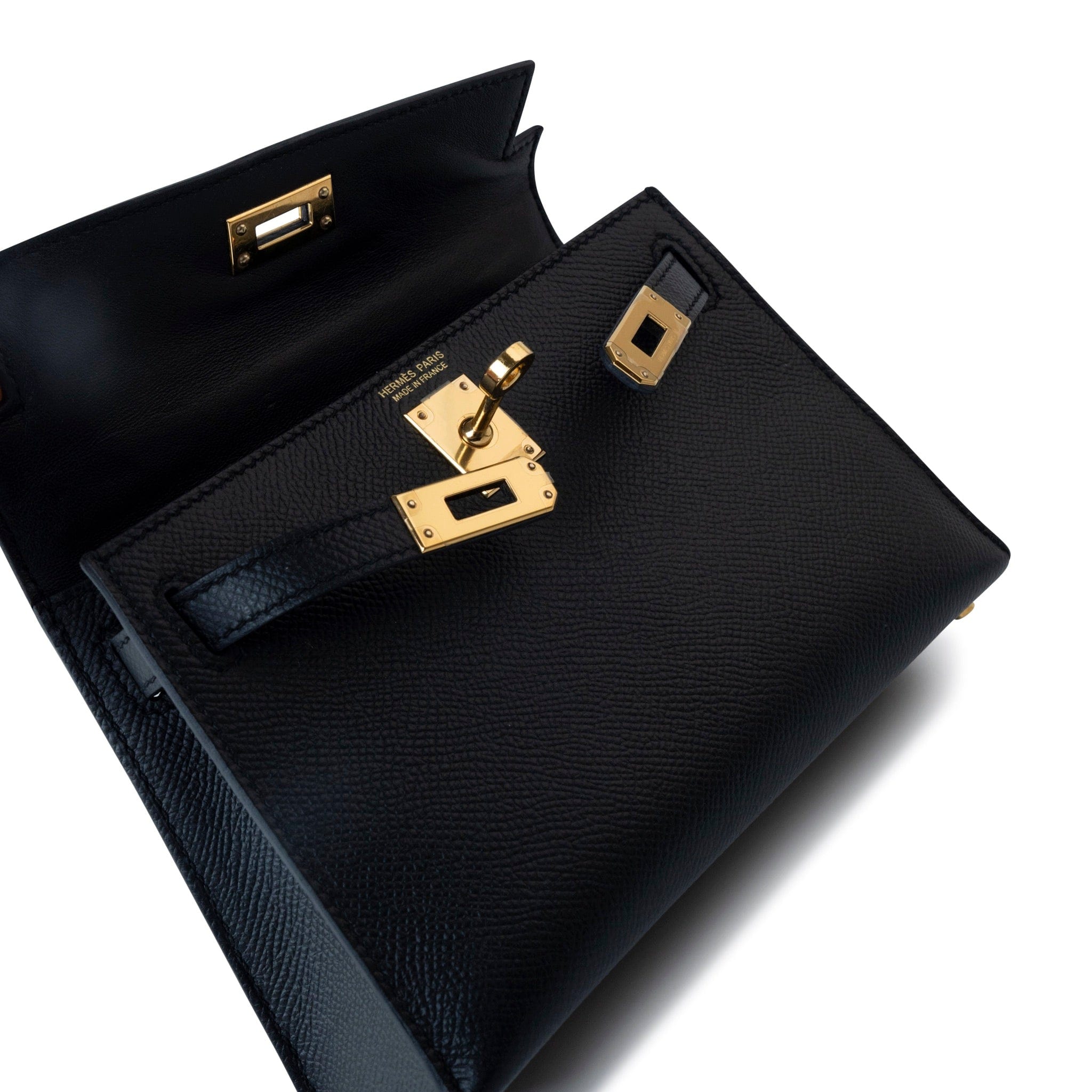 Hermes Handbag Mini Kelly 20 Sellier Black Veau Epsom Gold Plated Hardware D Stamp -Knockoff
