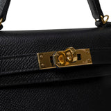 Hermes Handbag Mini Kelly 20 Sellier Black Veau Epsom Gold Plated Hardware D Stamp -Knockoff
