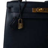 Hermes Handbag Navy Kelly 28 Sellier Navy Box Calfskin Gold Plated X Circle Stamp -Knockoff
