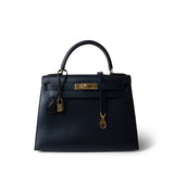 Hermes Handbag Navy Kelly 28 Sellier Navy Box Calfskin Gold Plated X Circle Stamp -Knockoff
