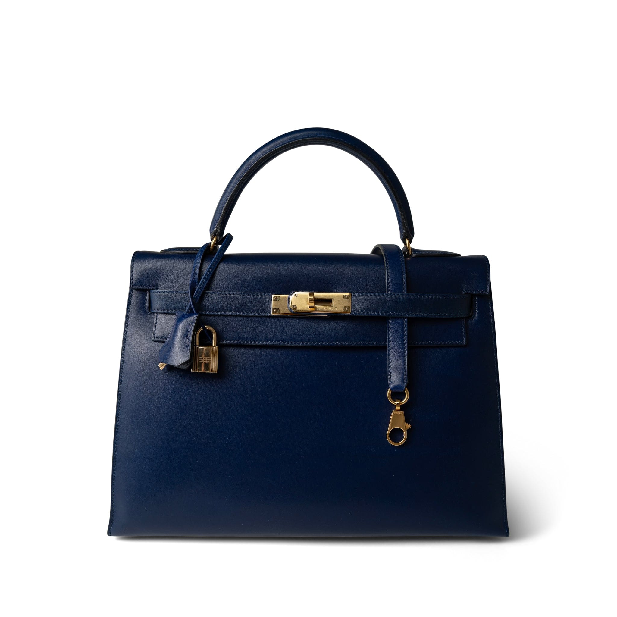 Hermes Handbag Navy Kelly Sellier 32 Blue Box Calfskin Gold Plated (U) Stamp -Knockoff
