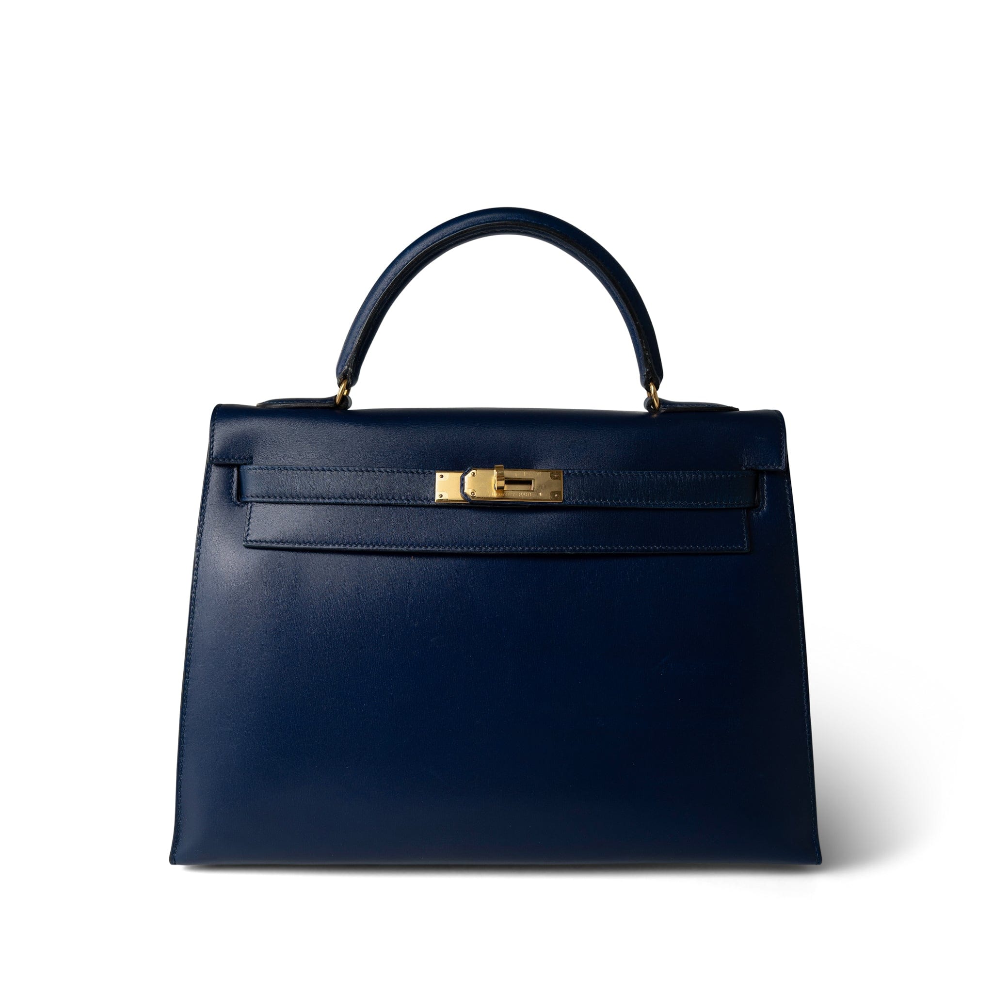 Hermes Handbag Navy Kelly Sellier 32 Blue Box Calfskin Gold Plated (U) Stamp -Knockoff
