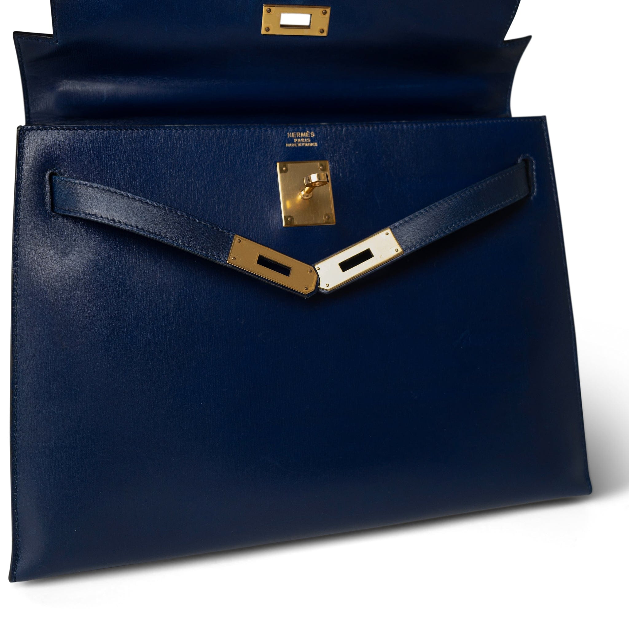 Hermes Handbag Navy Kelly Sellier 32 Blue Box Calfskin Gold Plated (U) Stamp -Knockoff
