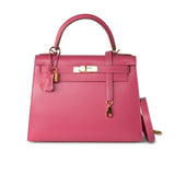 Hermes Handbag Pink Kelly 28 Rose Lipstick Veau Tadelakt Gold Plated Hardware C Stamp -Knockoff
