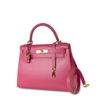 Hermes Handbag Pink Kelly 28 Rose Lipstick Veau Tadelakt Gold Plated Hardware C Stamp -Knockoff
