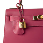 Hermes Handbag Pink Kelly 28 Rose Lipstick Veau Tadelakt Gold Plated Hardware C Stamp -Knockoff
