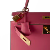 Hermes Handbag Pink Kelly 28 Rose Lipstick Veau Tadelakt Gold Plated Hardware C Stamp -Knockoff
