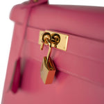 Hermes Handbag Pink Kelly 28 Rose Lipstick Veau Tadelakt Gold Plated Hardware C Stamp -Knockoff
