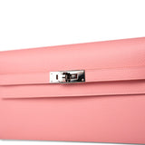 Hermes Handbag Pink Kelly Wallet To Go Rose Confetti Veau Epsom Palladium Plated U Stamp -Knockoff
