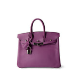 Hermes Handbag Purple Birkin 25 Cyclamen Veau Epsom Palladium Plated L Square Stamp -Knockoff
