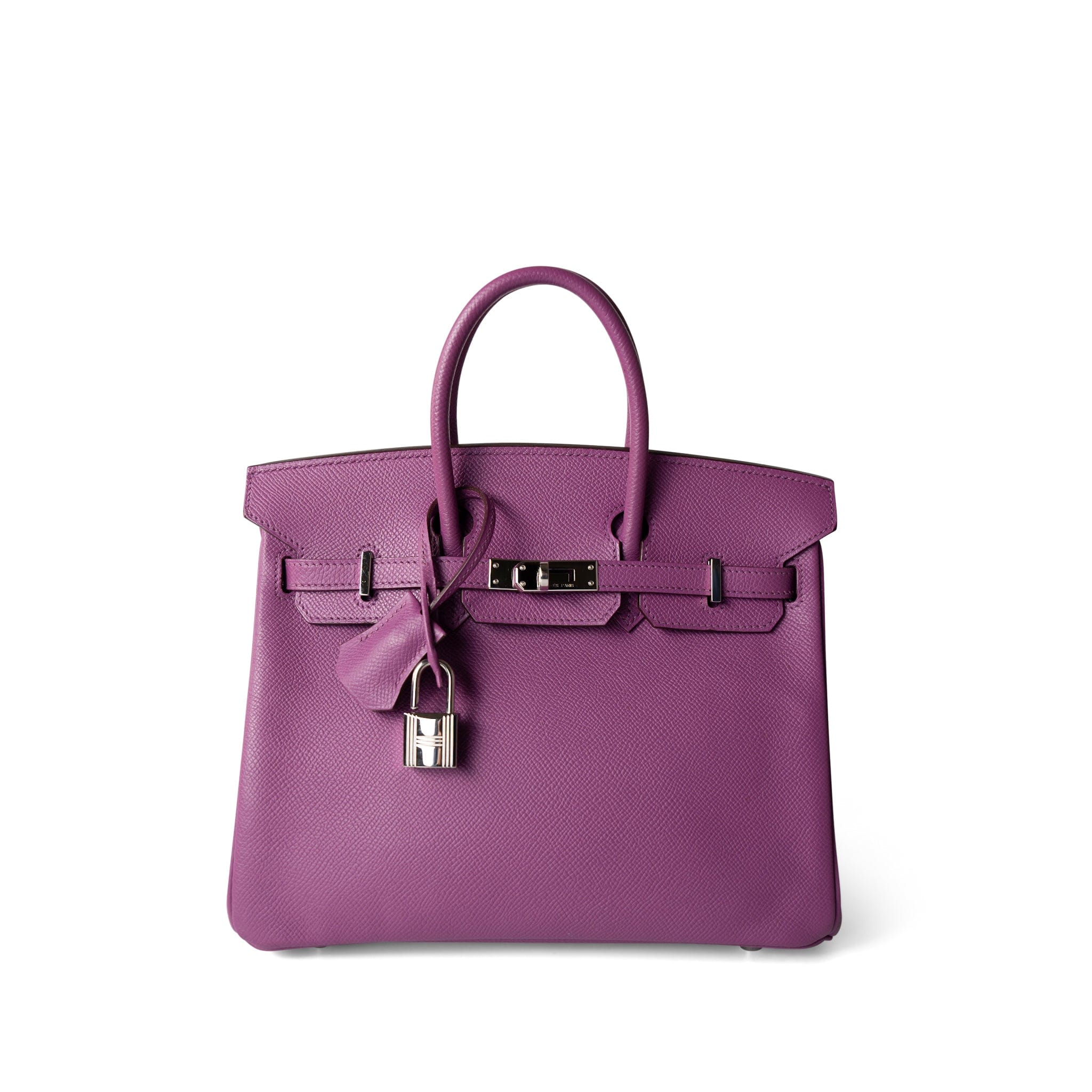 Hermes Handbag Purple Birkin 25 Cyclamen Veau Epsom Palladium Plated L Square Stamp -Knockoff
