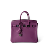 Hermes Handbag Purple Birkin 25 Cyclamen Veau Epsom Palladium Plated L Square Stamp -Knockoff
