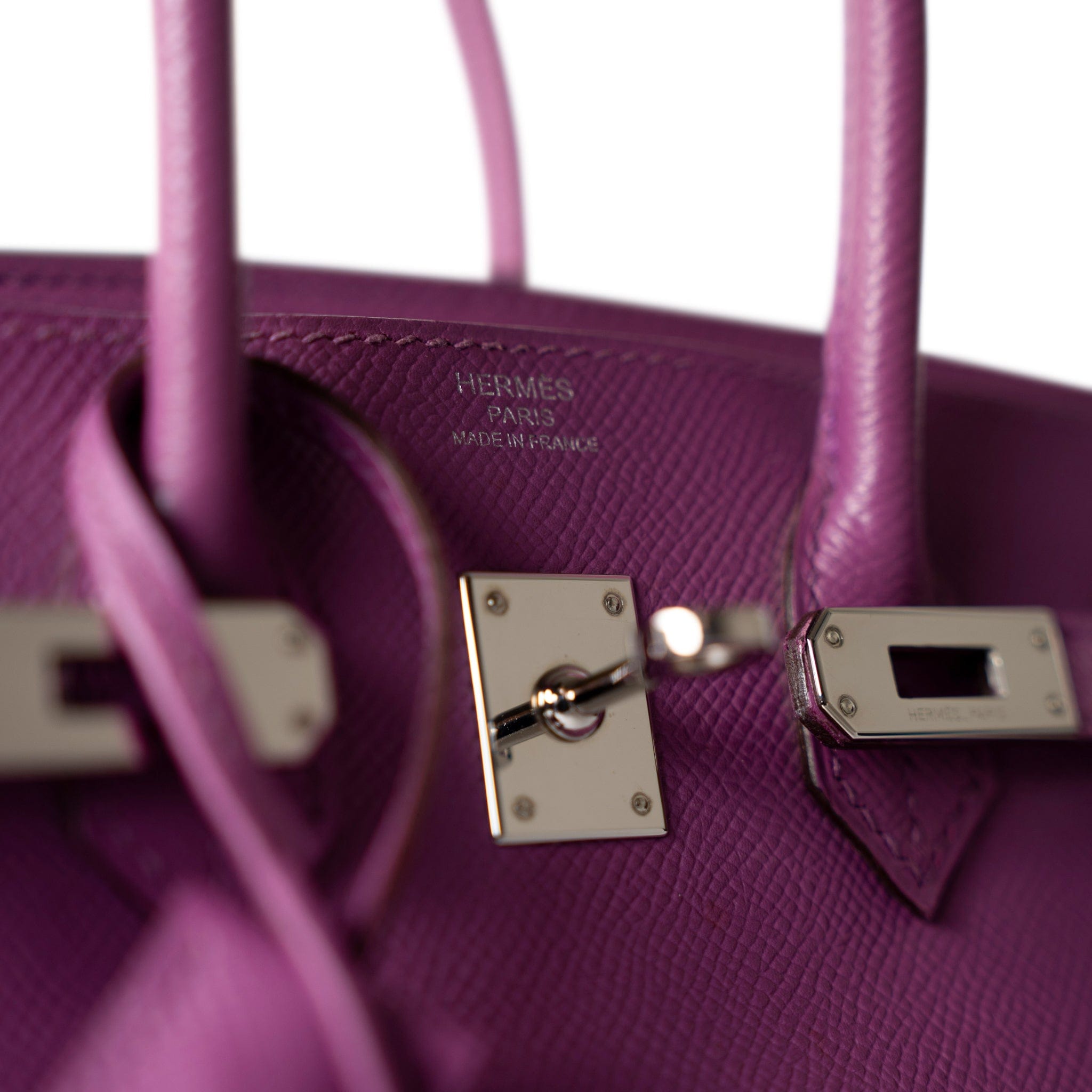 Hermes Handbag Purple Birkin 25 Cyclamen Veau Epsom Palladium Plated L Square Stamp -Knockoff
