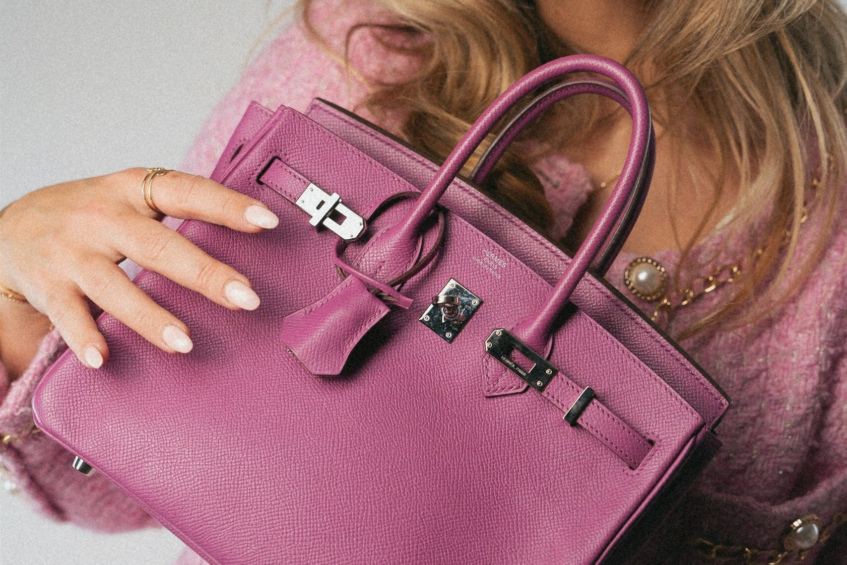 Hermes Handbag Purple Birkin 25 Cyclamen Veau Epsom Palladium Plated L Square Stamp -Knockoff
