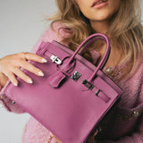 Hermes Handbag Purple Birkin 25 Cyclamen Veau Epsom Palladium Plated L Square Stamp -Knockoff
