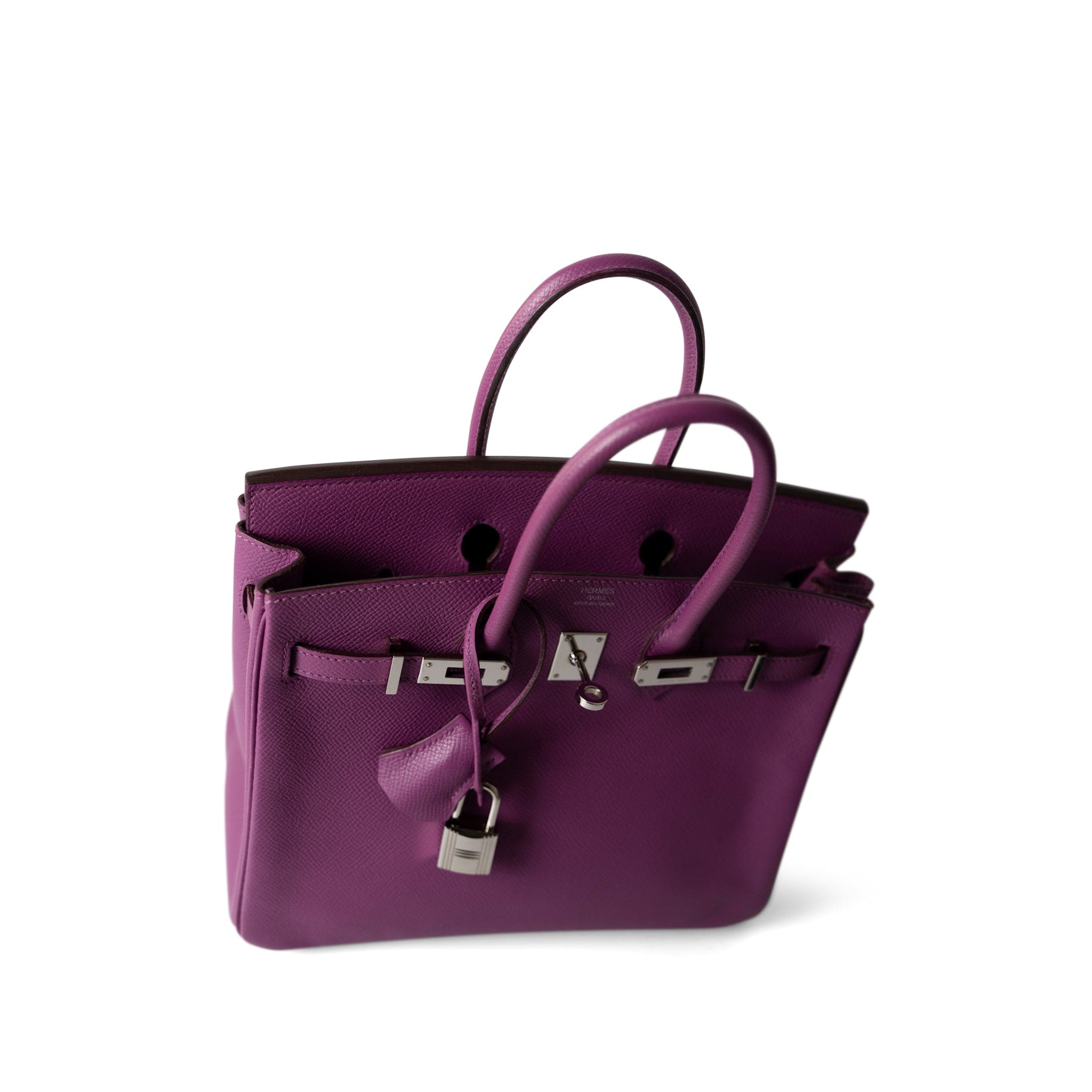 Hermes Handbag Purple Birkin 25 Cyclamen Veau Epsom Palladium Plated L Square Stamp -Knockoff
