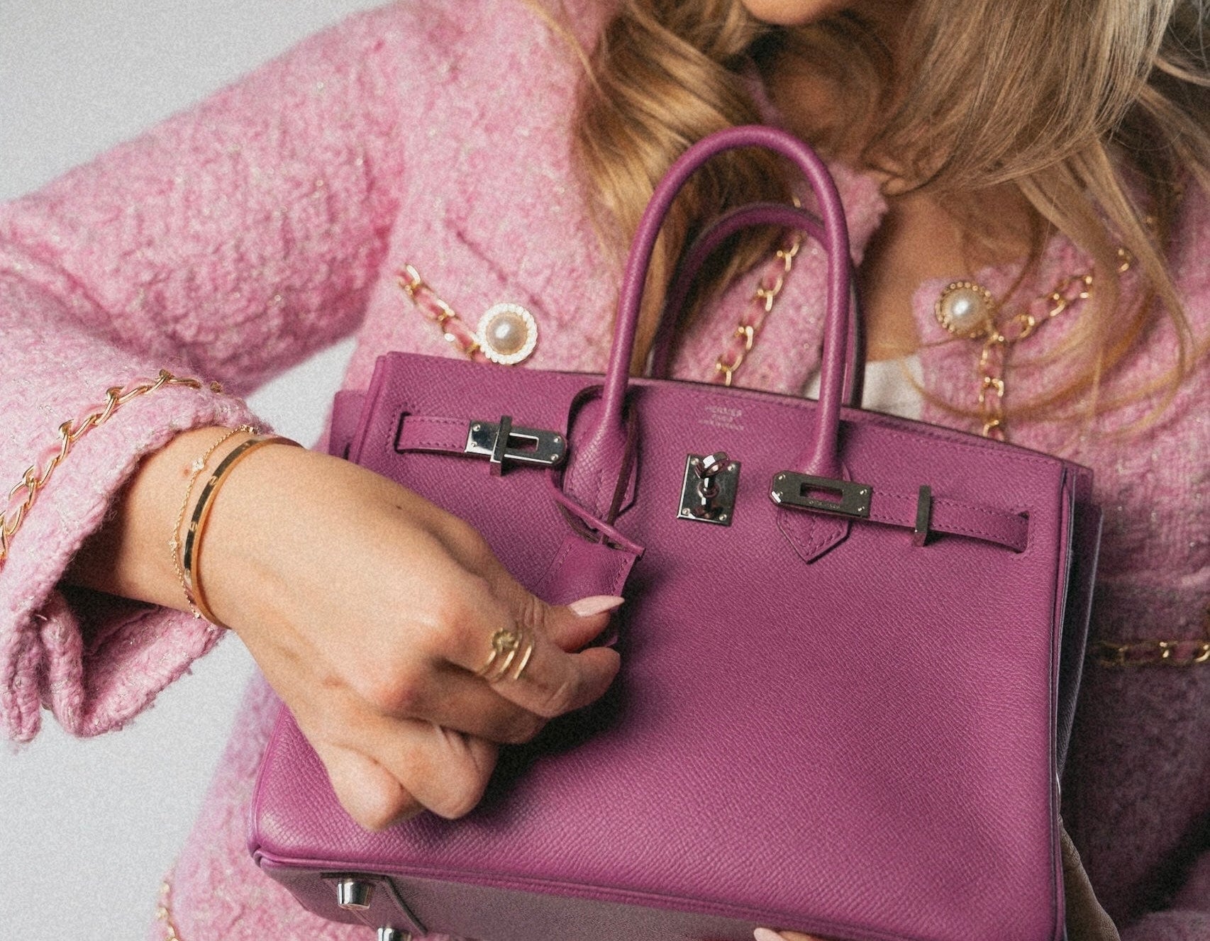 Hermes Handbag Purple Birkin 25 Cyclamen Veau Epsom Palladium Plated L Square Stamp -Knockoff
