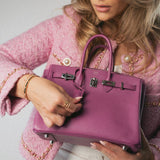 Hermes Handbag Purple Birkin 25 Cyclamen Veau Epsom Palladium Plated L Square Stamp -Knockoff
