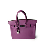 Hermes Handbag Purple Birkin 25 Cyclamen Veau Epsom Palladium Plated L Square Stamp -Knockoff
