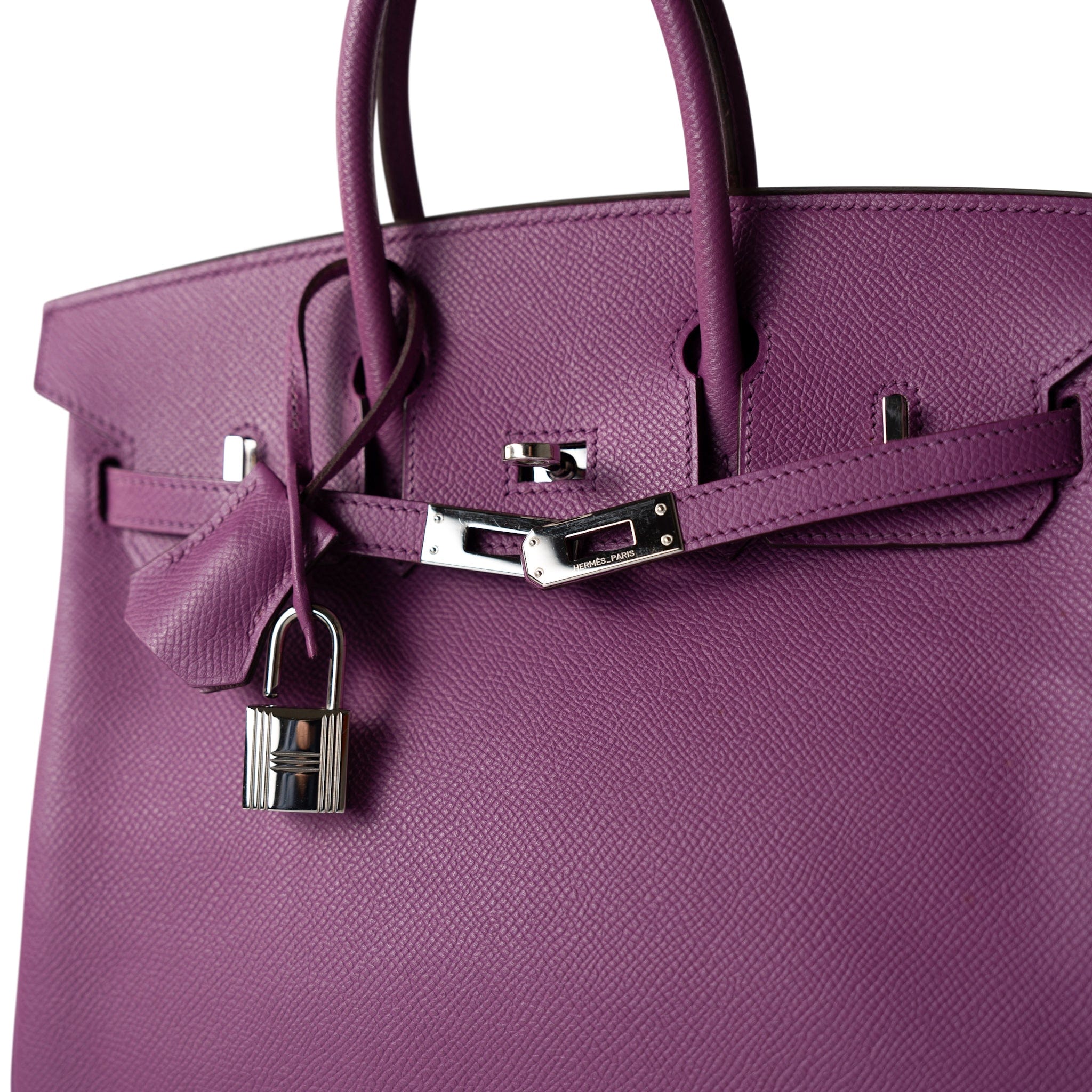 Hermes Handbag Purple Birkin 25 Cyclamen Veau Epsom Palladium Plated L Square Stamp -Knockoff
