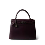 Hermes Handbag Purple Kelly Sellier 28 Plum Box Calfskin Palladium Plated [F] Stamp -Knockoff
