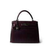 Hermes Handbag Purple Kelly Sellier 28 Plum Box Calfskin Palladium Plated [F] Stamp -Knockoff
