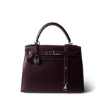 Hermes Handbag Purple Kelly Sellier 28 Plum Box Calfskin Palladium Plated [F] Stamp -Knockoff
