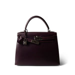 Hermes Handbag Purple Kelly Sellier 28 Plum Box Calfskin Palladium Plated [F] Stamp -Knockoff
