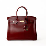 Hermes Handbag Red Birkin 35 Rouge Box Calfskin Gold Plated G Square Stamp -Knockoff
