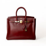 Hermes Handbag Red Birkin 35 Rouge Box Calfskin Gold Plated G Square Stamp -Knockoff
