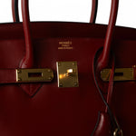 Hermes Handbag Red Birkin 35 Rouge Box Calfskin Gold Plated G Square Stamp -Knockoff
