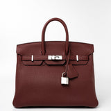 Hermes Handbag Red Hermès Birkin 25 Rouge Hermès Veau Togo Leather Palladium Plated Year 2020 Y -Knockoff
