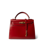 Hermes Handbag Red Kelly 28 Sellier Red (Rouge) Box Calfskin Gold Plated T Circle Stamp -Knockoff
