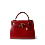 Hermes Handbag Red Kelly 28 Sellier Red (Rouge) Box Calfskin Gold Plated T Circle Stamp -Knockoff
