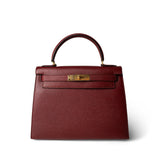 Hermes Handbag Red Kelly Sellier 28 Rouge Courchevel Gold Plated (X) Stamp -Knockoff
