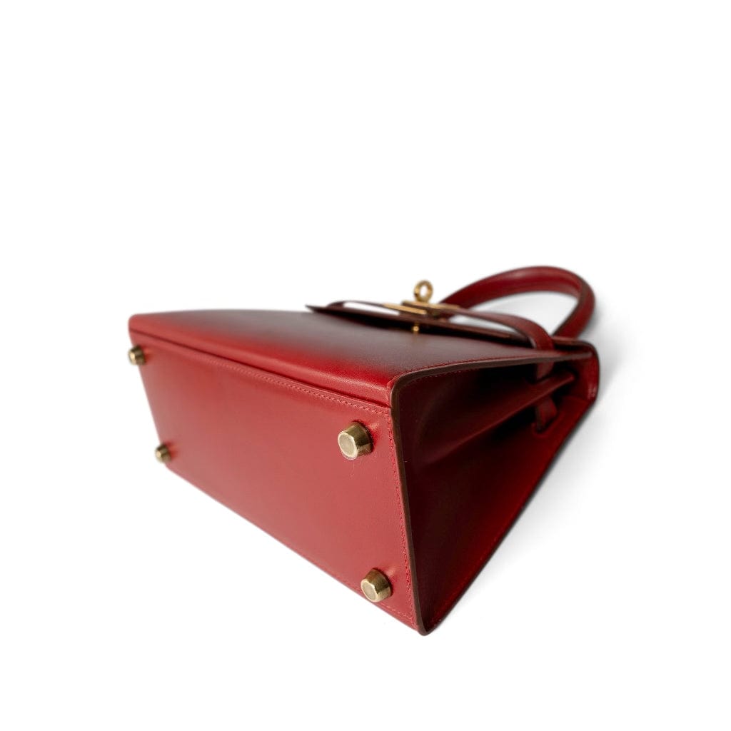 Hermes Handbag Red Mini Kelly Sellier 20 Rouge Box Calfskin Gold Plated U Circle Stamp -Knockoff
