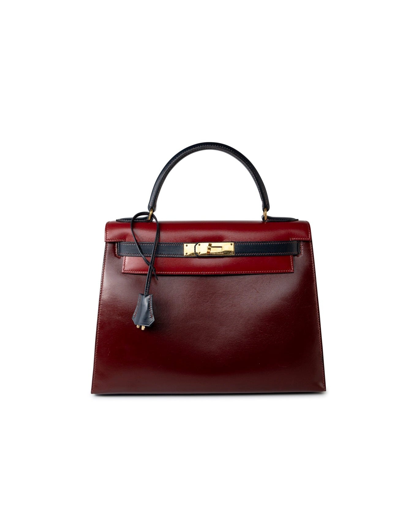 Hermes Handbag Red Vintage Kelly 28 Box Rouge H, Rouge Vif and Bleu Marine with Gold Hardware -Knockoff
